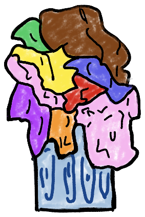 Illustration of an overflowing clothing bin
