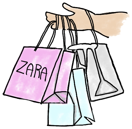 Illustration of a hand holding shopping bags